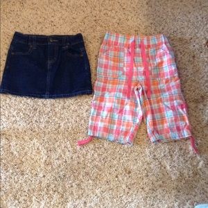 Size 6 jean skirt and long plaid shorts